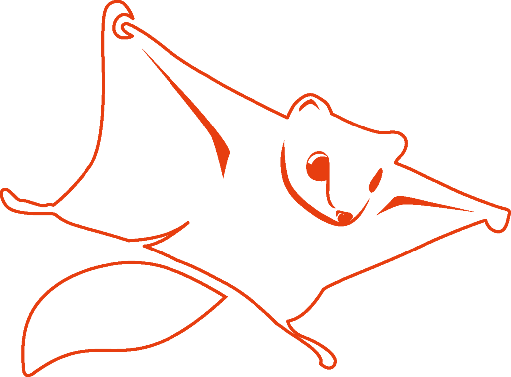 Illustration de l'écureuil volant (polatouche) tel qu'intégré dans le logo d'OROKOM